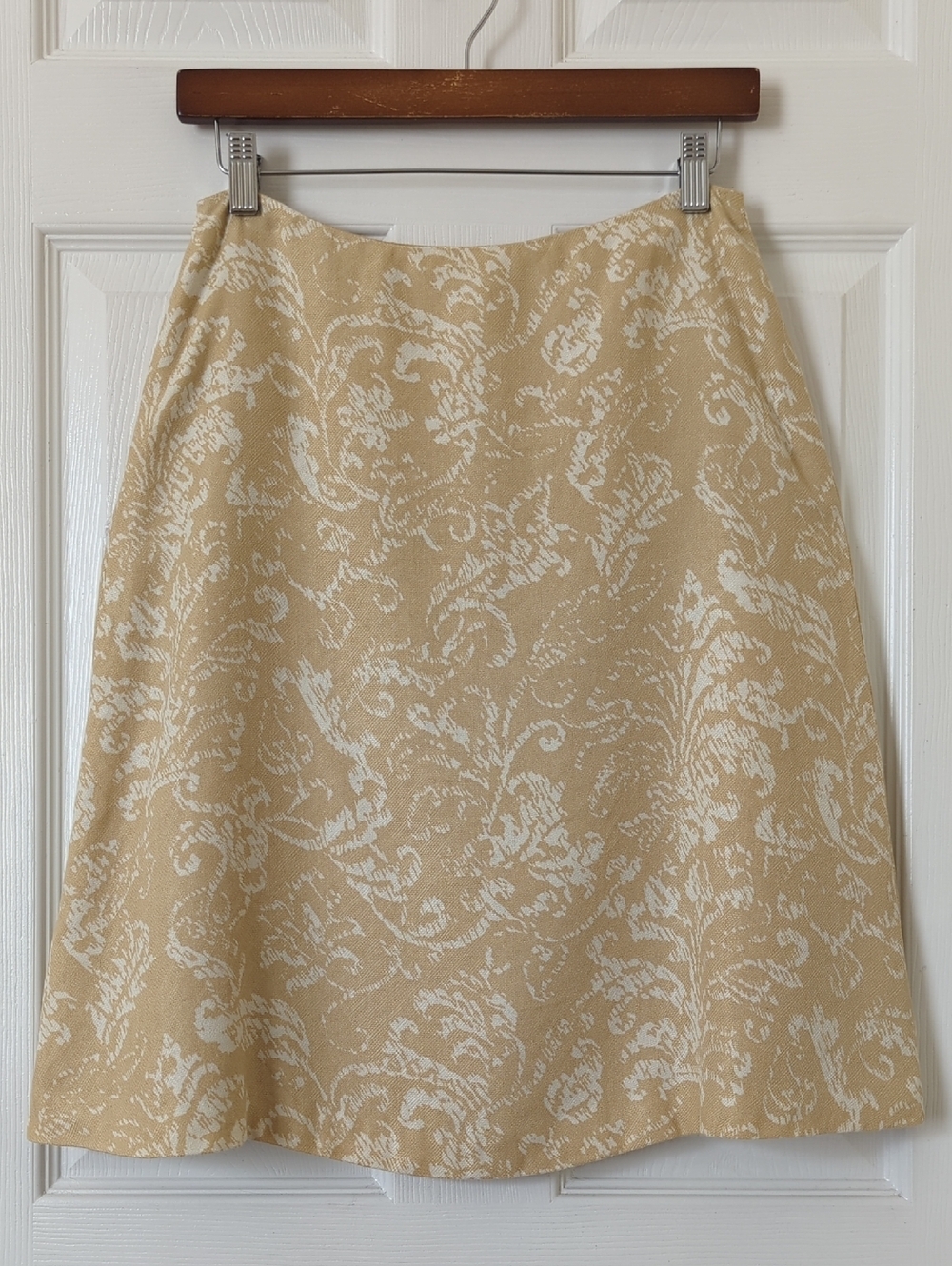 Tommy Bahama 90s Vintage Silk & Wool High Waisted A-Line Knee Length Skirt Tan 4
